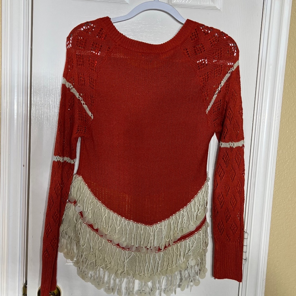 Lulumari Womens Long Sleeve Orange Cardigan Sweater Boho loose knit Disc Sz M - Picture 3 of 11